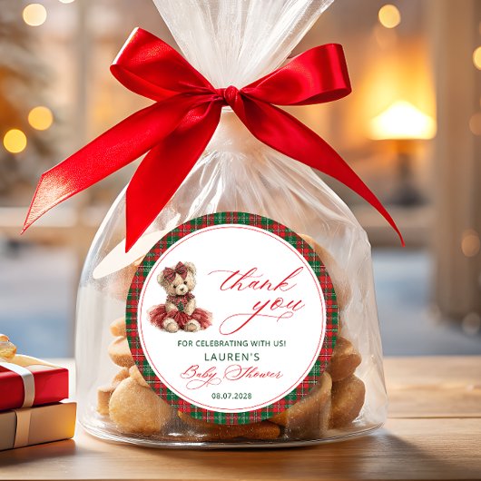 Teddy Bear Christmas Girl Baby Shower Thank You ラウンドシール