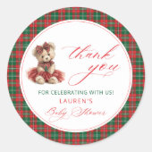 Teddy Bear Christmas Girl Baby Shower Thank You ラウンドシール (正面)