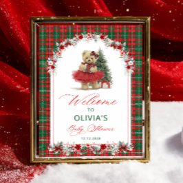 Teddy Bear Christmas Girl Baby Shower Welcome ポスター