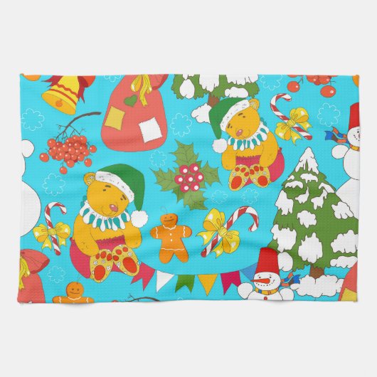 Teddy Bear Christmas: Kid-フレンドリー Pattern. キッチンタオル (横)