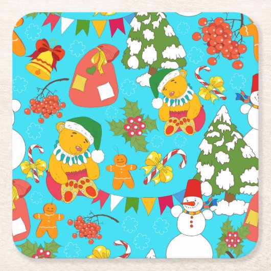 Teddy Bear Christmas: Kid-フレンドリー Pattern. スクエアペーパーコースター (正面)