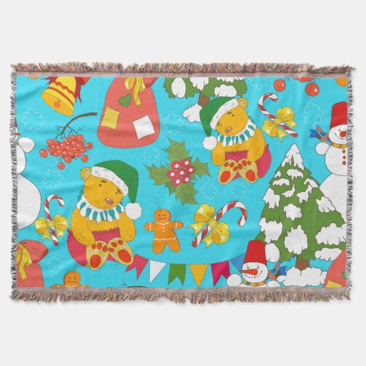 Teddy Bear Christmas: Kid-フレンドリー Pattern. スローブランケット (正面)