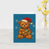 Teddy Bear Christmas Tree Lights Santa Hat For Bea カード (黄色い花)