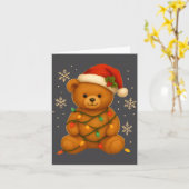 Teddy Bear Christmas Tree Lights Santa Hat For Bea カード (黄色い花)