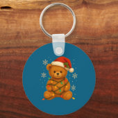 Teddy Bear Christmas Tree Lights Santa Hat For Bea キーホルダー (正面)