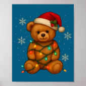 Teddy Bear Christmas Tree Lights Santa Hat For Bea ポスター (正面)