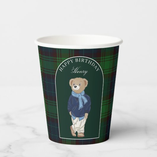 Teddy bear classic plaid birthday party custom 紙コップ (裏面)