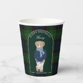 Teddy bear classic plaid birthday party custom 紙コップ (正面)
