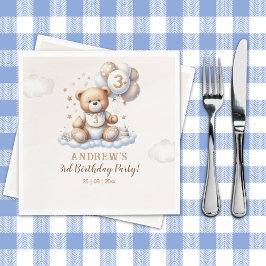 Teddy Bear Cloud – 3rd Birthday Party Decor スタンダードランチョンナプキン