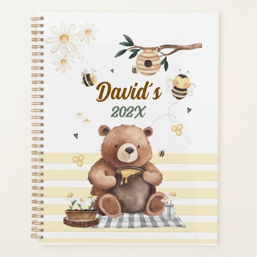 Teddy bear cute school planner with honey pot プランナー手帳 (正面)