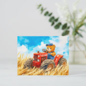  Teddy Bear Driving a Tractor in Wheat Field ポストカード (スタンド正面)