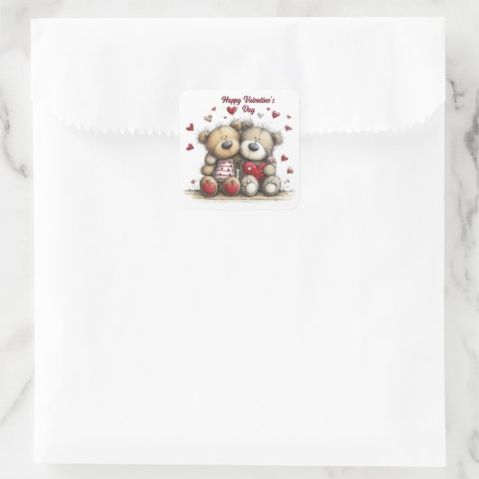Teddy Bear Duo with Heart Accents Envelope Seals スクエアシール (バッグ)