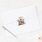 Teddy Bear Duo with Heart Accents Envelope Seals スクエアシール (封筒)