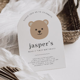 Teddy Bear Face Arched First Birthday 招待状