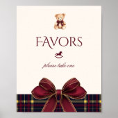 Teddy Bear Favors Red Gold Bow Plaid ポスター (正面)