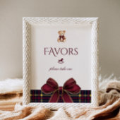 Teddy Bear Favors Red Gold Bow Plaid ポスター