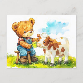 Teddy Bear Feeding a Calf ポストカード