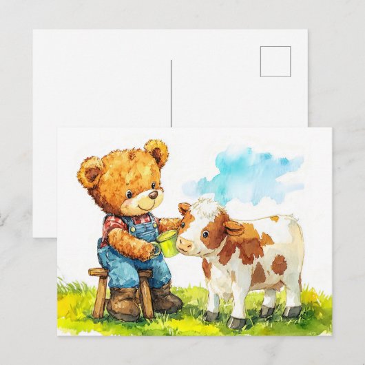 Teddy Bear Feeding a Calf ポストカード (正面/裏面)