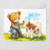 Teddy Bear Feeding a Calf ポストカード (正面)