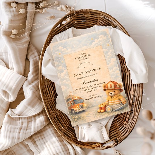 Teddy Bear Firefighter Baby Shower 招待状