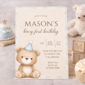 Teddy Bear First Birthday Invitation, Beary First  招待状