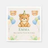 Teddy Bear First Birthday Paper Napkin スタンダードカクテルナプキン (正面)