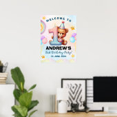 Teddy Bear First Birthday Poster | Nursery & Party ポスター (ホームオフィス)