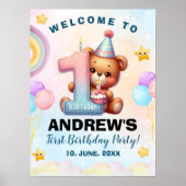 Teddy Bear First Birthday Poster | Nursery & Party ポスター (正面)