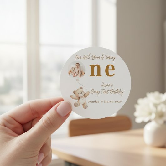 Teddy Bear First Birthday Stickers ラウンドシール