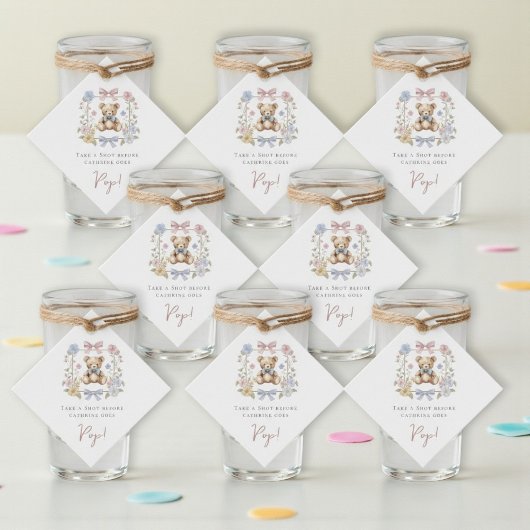 Teddy Bear Floral Wreath Baby Shower drinks フェイバータグ