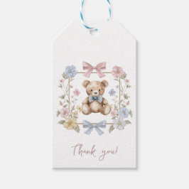 Teddy Bear Floral Wreath Baby Shower Thank You ギフトタグ