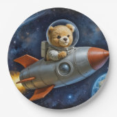 Teddy Bear Flying In a Rocket Ship ペーパープレート (正面)