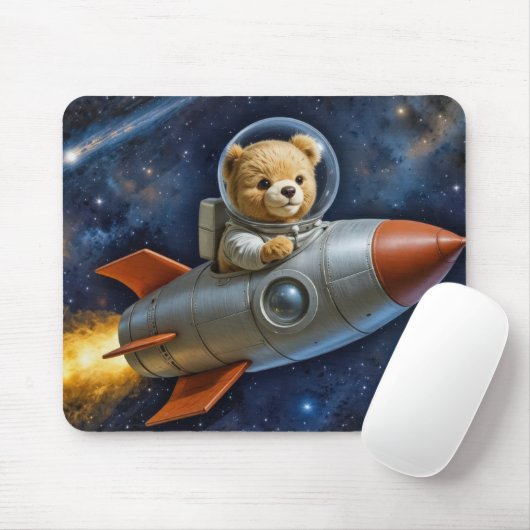 Teddy Bear Flying In a Rocket Ship マウスパッド (マウス)