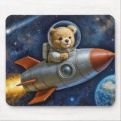 Teddy Bear Flying In a Rocket Ship マウスパッド (正面)