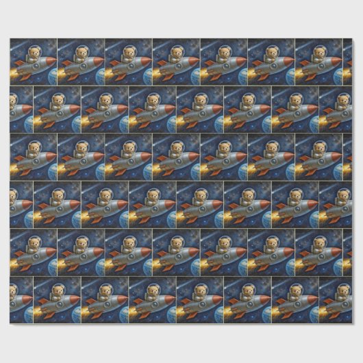 Teddy Bear Flying In a Rocket Ship ラッピングペーパー (フラット)