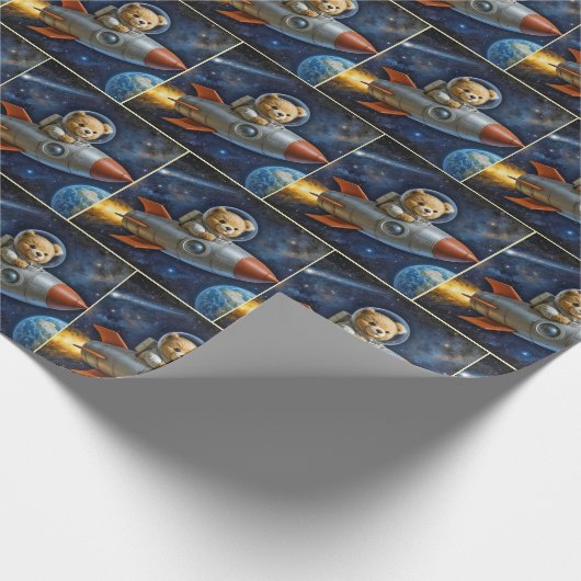 Teddy Bear Flying In a Rocket Ship ラッピングペーパー (角)