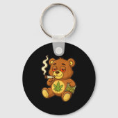 Teddy Bear Funny Weed Smoking Bear With Joint Leaf キーホルダー (正面)