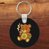 Teddy Bear Funny Weed Smoking Bear With Joint Leaf キーホルダー (正面)