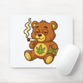 Teddy Bear Funny Weed Smoking Bear With Joint Leaf マウスパッド (マウス)