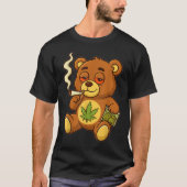 Teddy Bear Funny Weed Smoking Bear With Joint Leaf Tシャツ (正面)