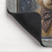 Teddy Bear Gazing Out of Rainy Window マウスパッド (コーナー)