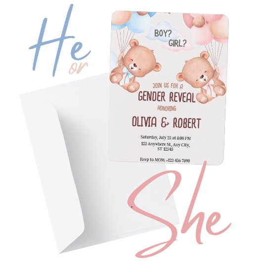 Teddy Bear Genderが招待状バルーンを表示 招待状