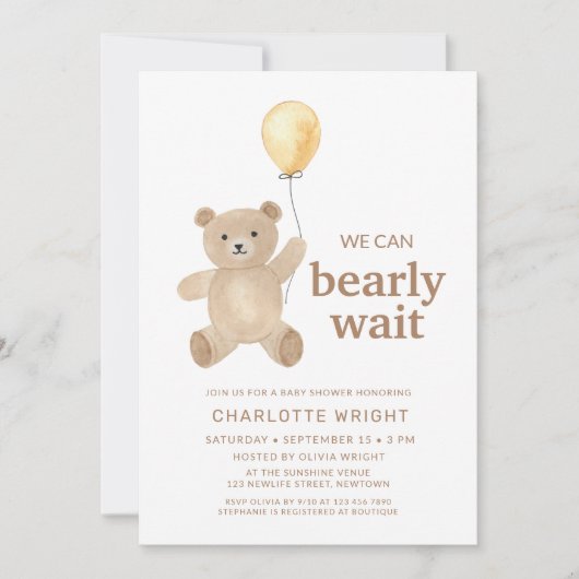 Teddy Bear Gender-Neutral Baby Shower 招待状 (正面)