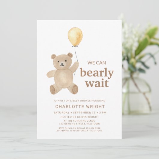 Teddy Bear Gender-Neutral Baby Shower 招待状 (スタンド正面)