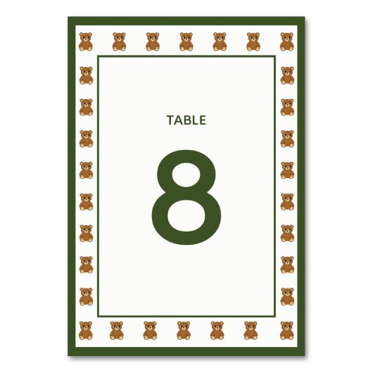 Teddy Bear Gender Neutral Minimalist Baby Shower テーブルナンバー (正面)