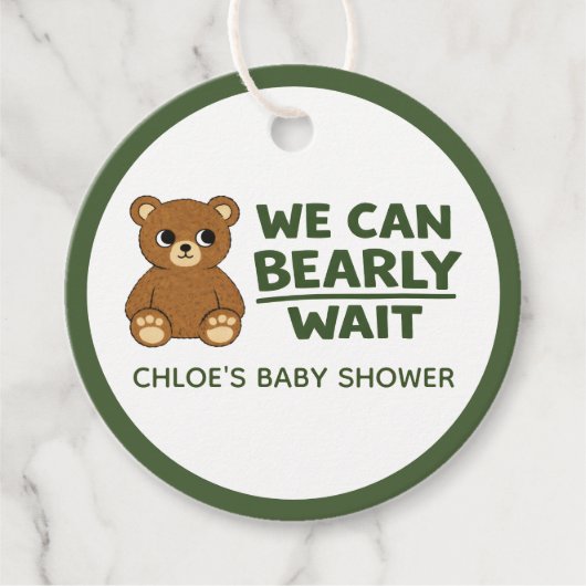 Teddy Bear Gender Neutral Minimalist Baby Shower フェイバータグ (正面)
