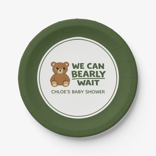 Teddy Bear Gender Neutral Minimalist Baby Shower ペーパープレート (正面)