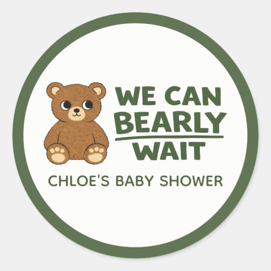 Teddy Bear Gender Neutral Minimalist Baby Shower ラウンドシール (正面)