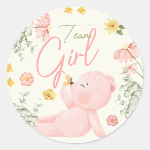 Teddy Bear Gender Revealスティッカーズチームガール ラウンドシール