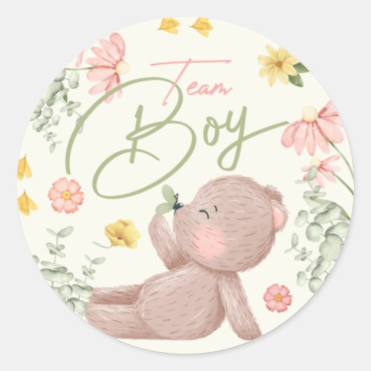 Teddy Bear Gender Revealスティッカーズチームボーイ ラウンドシール (正面)